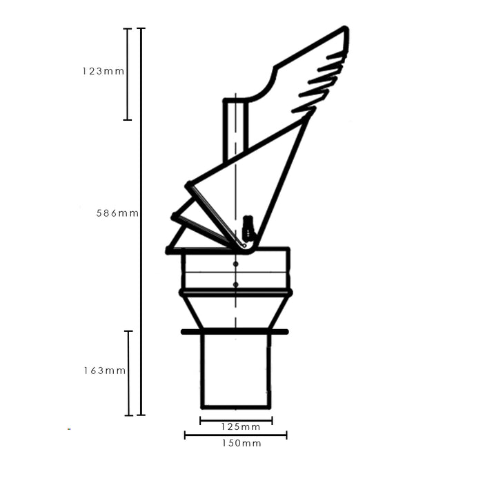 125mm Dragon Chimney Cowl Powder Stainless Steel measurements drawing