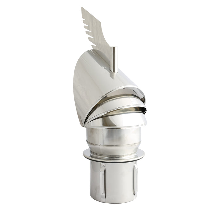 125mm Dragon Chimney Cowl Powder Stainless Steel with white background