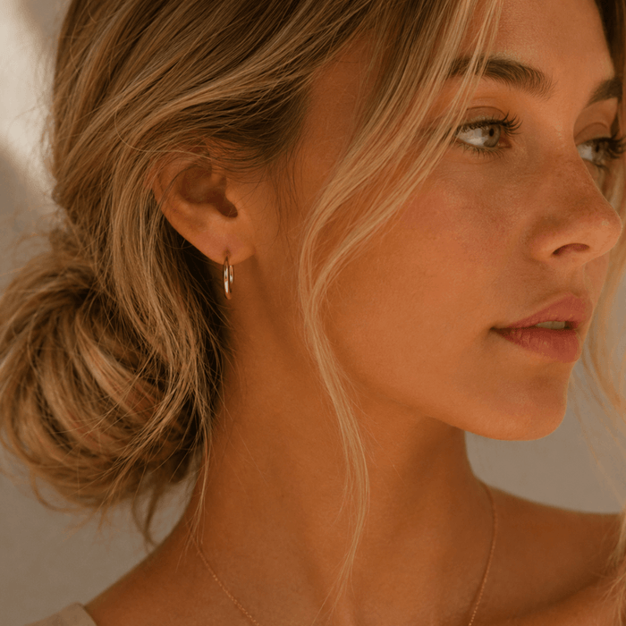 15mm Everyday Hoops worn as everyday hoop earrings