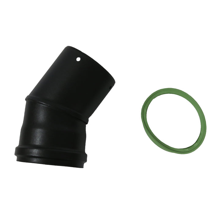 3 Inch 30 Degree Enamel Flue Bend Plain-black joint seal on white background