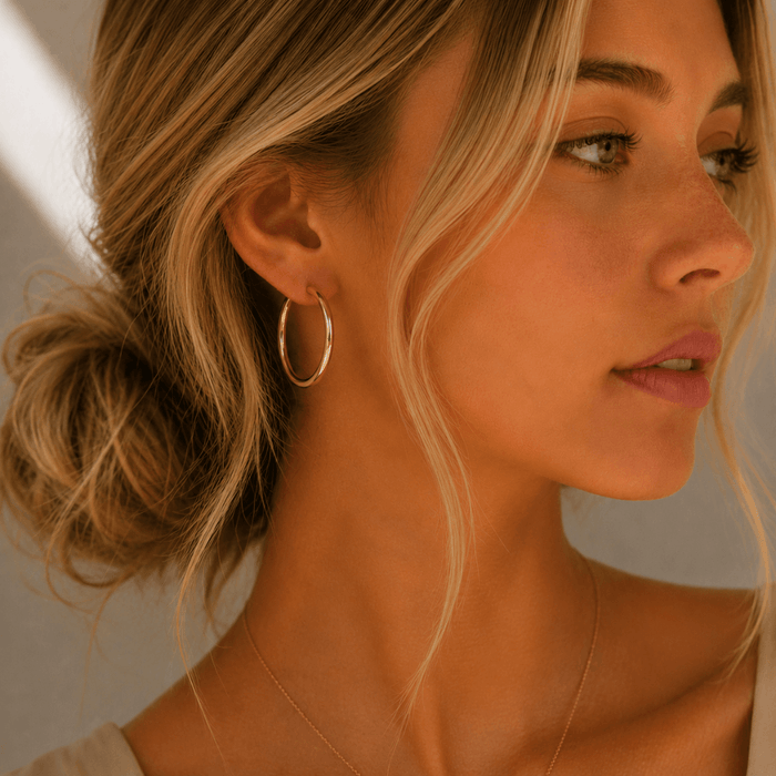 Gold filled jewelry earrings, 35mm Everyday Hoops styled