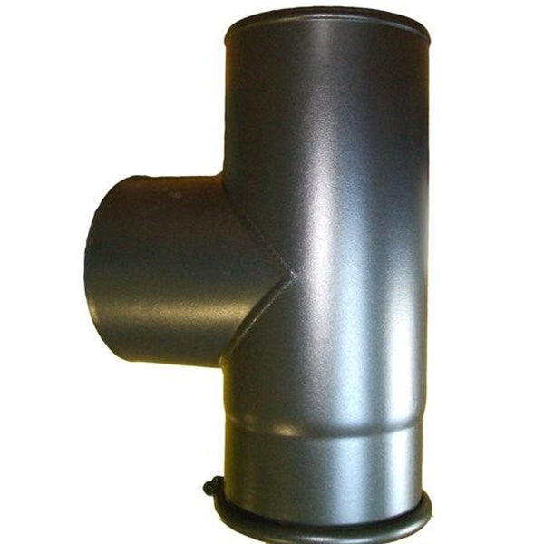 4 Inch 90 Degree Tee Black Flue Section with Door white background