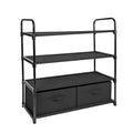4-Shelf Closet Organizer with 2 Fabric Bins, Black, Metal Frame