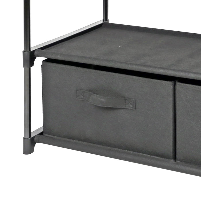 4-Shelf Closet Organizer with 2 Fabric Bins, Black, Metal Frame