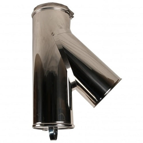 5 Inch (125mm) Twin Wall 45 Degree Tee (with Plug) Inc Locking Band white background