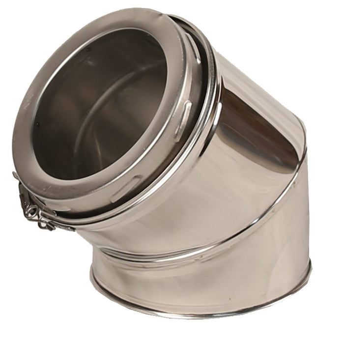 6 Inch (150mm) Twin Wall 45 Degree Bend Inc Locking Band on a white background