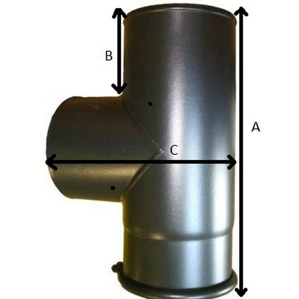 6 Inch 90 Degree Tee Black Flue Section with Door dimensions