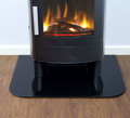 ACR Black Glass Hearth For Electric Stoves on wooden floor room setting