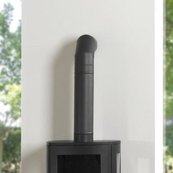 ACR Electric Decorative Flue Kit 
Flue Collar 500mm
90 Degree Bend
Wall Plate
set up complete in living room setting showing finished look