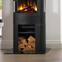 multifuel stove with logs underneath