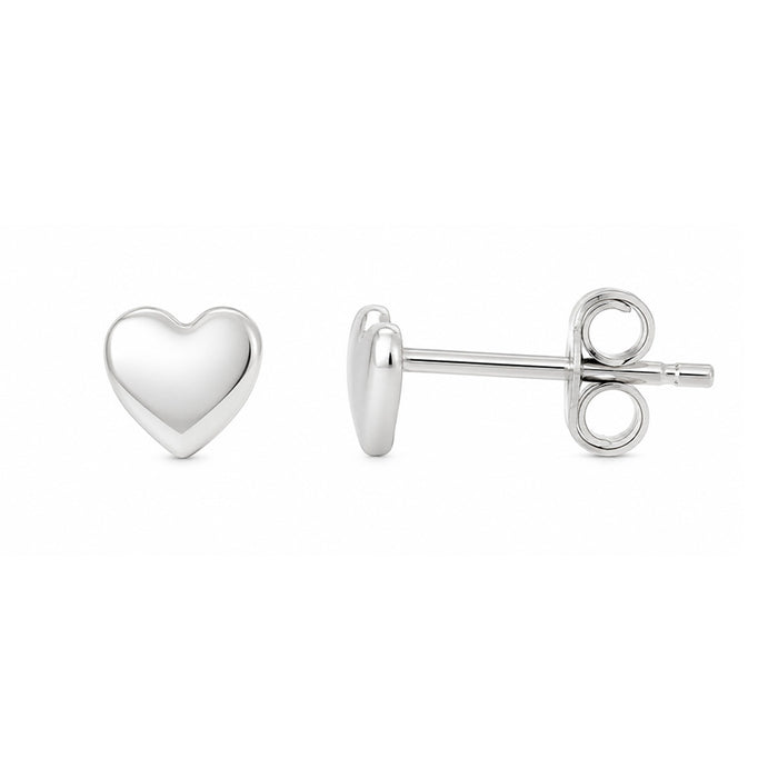 Aretes mini corazón de oro blanco 14K