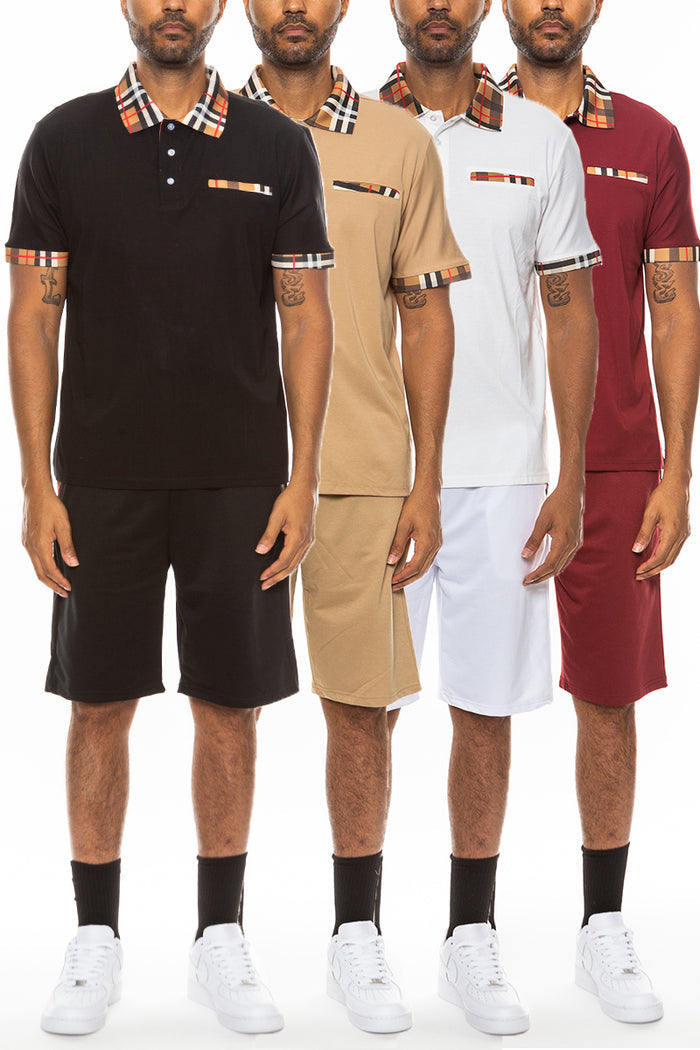 Checkered Detail Polo Short Set