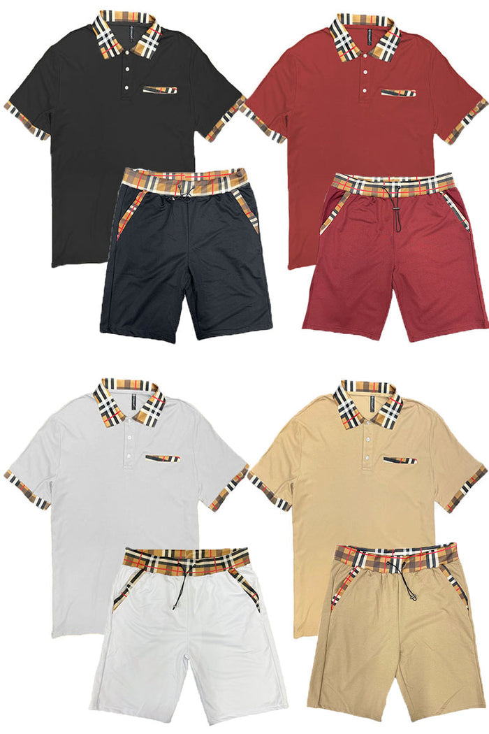 Checkered Detail Polo Short Set