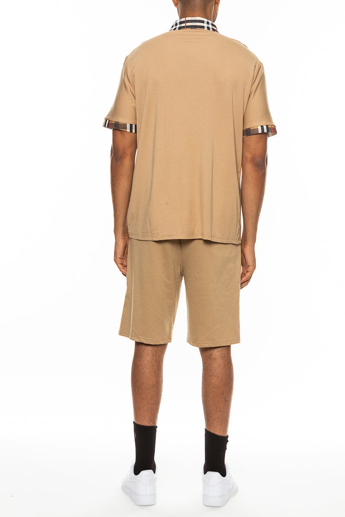 Checkered Detail Polo Short Set