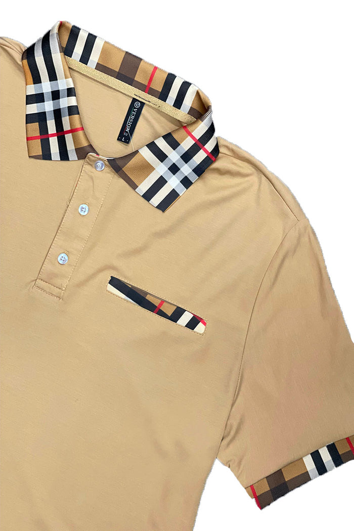 Checkered Detail Polo Short Set