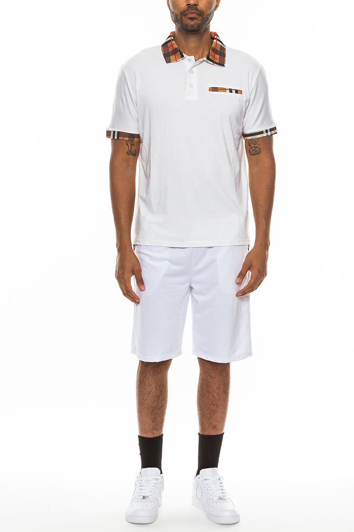 Checkered Detail Polo Short Set