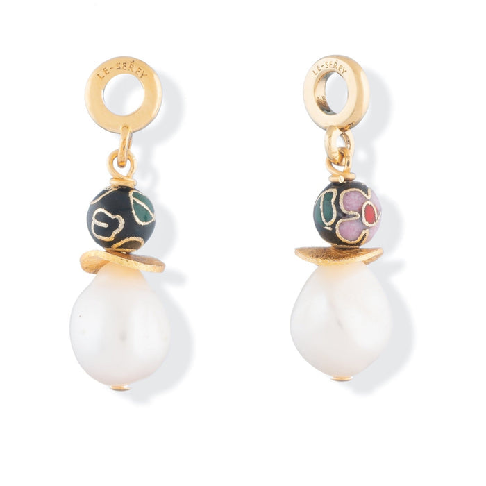 Cloisonné + Pearl Charm - Black - Le Serey