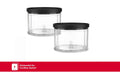 Two clear plastic chopper bowls with black lids, one larger than the other, with a KitchenAid logo in red on the bottom.