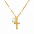 Cross + Gold Opal Charm Necklace - Le Serey