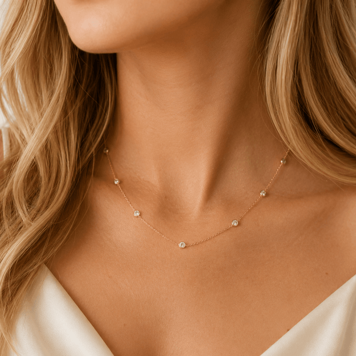 CZ Diamond Station Necklace - Le Serey