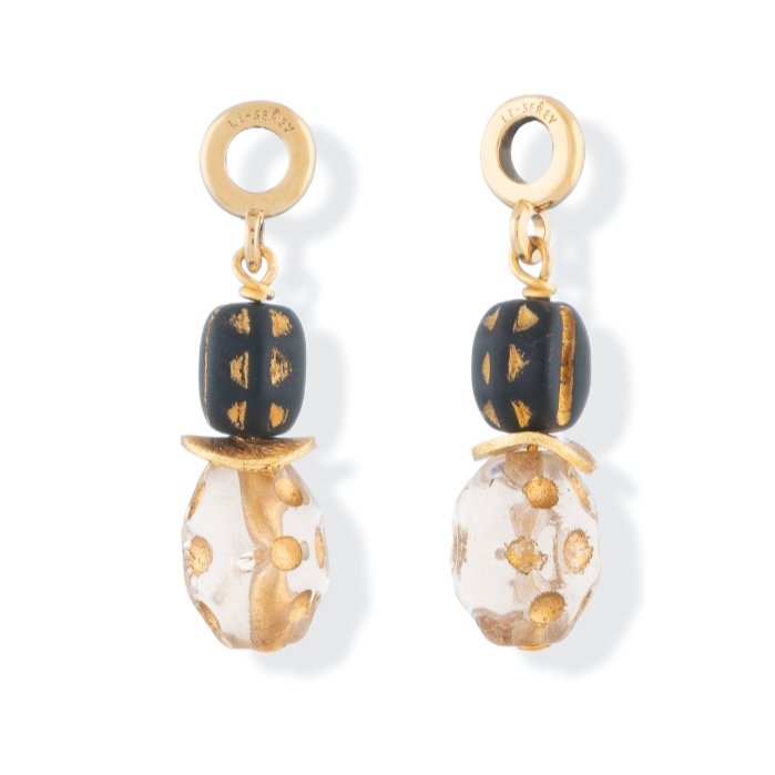 Czech Glass Midi Tulip Charm - Black - Le Serey
