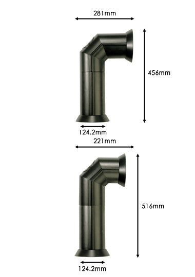 Dimplex Stove Pipe dimensions on a white background