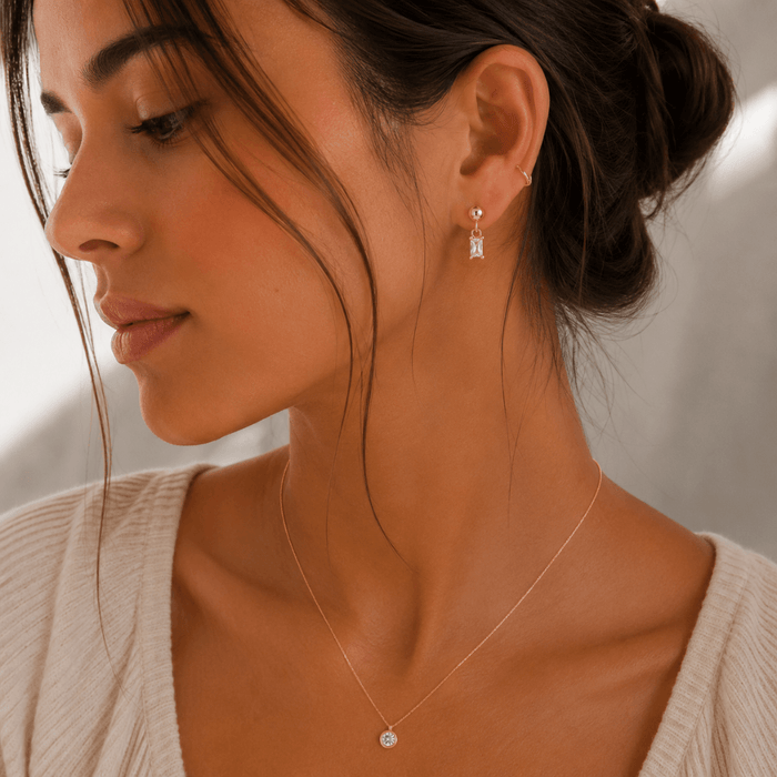 Emerald Cut CZ Diamond Drop Earrings - Le Serey