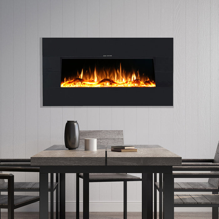 Ezee Glow Mini Zara Black Wall Mounted or Recessed / Built In Electric Fire in dining room