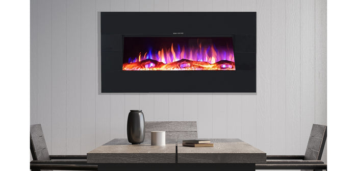 Ezee Glow Mini Zara Black Wall Mounted or Recessed / Built In Electric Fire in dining room