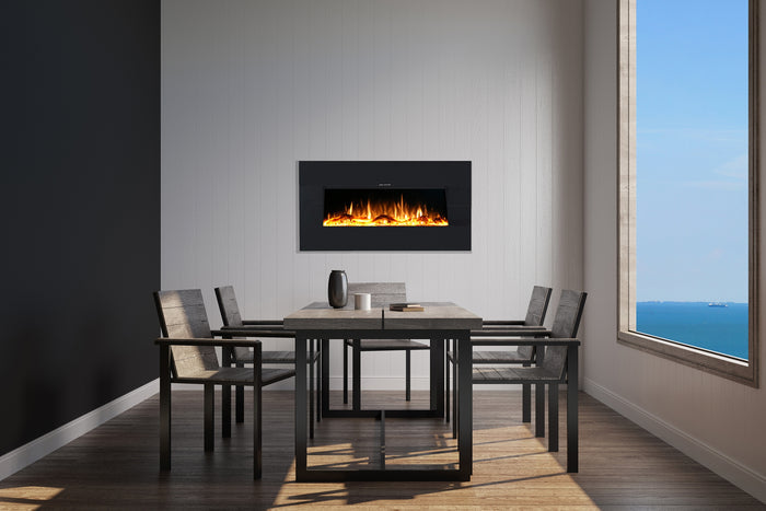 Ezee Glow Mini Zara Black Wall Mounted or Recessed / Built In Electric Fire in dining room