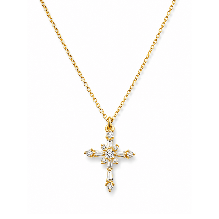 Floret Baguette Cross Necklace - Le Serey
