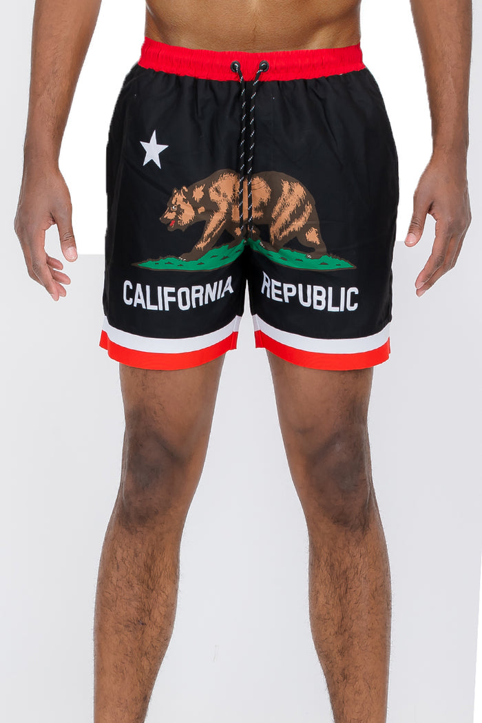 Fronted Cali Rep Print Swim Shorts