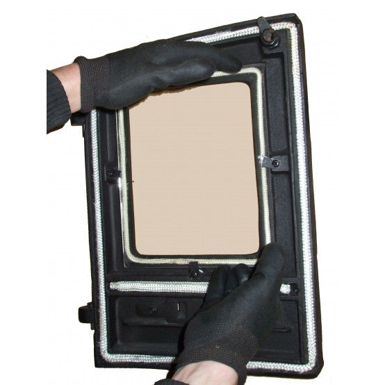 Glass to suit Mazona Seattle 7 kW, gloves, door rope, white background