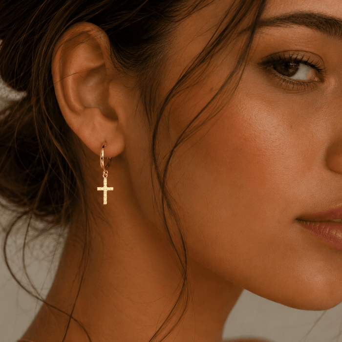 Huggie Hoops + Cross Charm