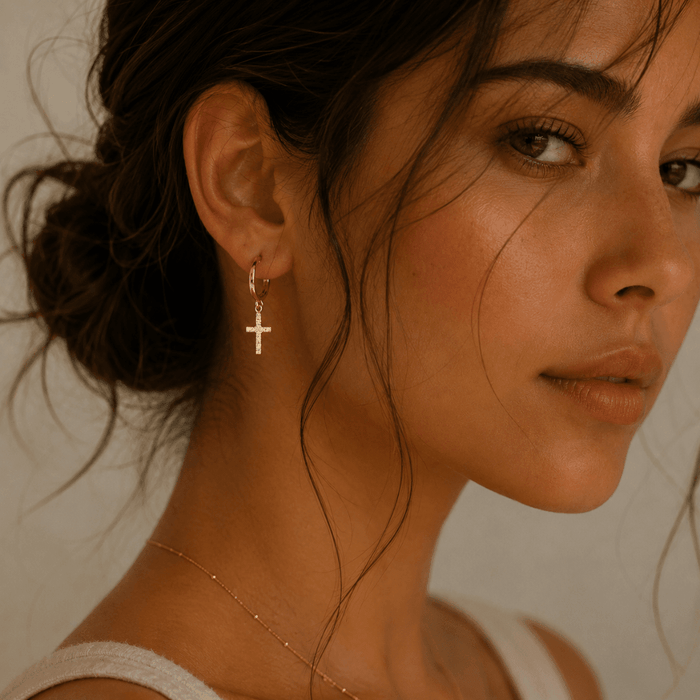 Huggie Hoops + Cross Charm - Le Serey