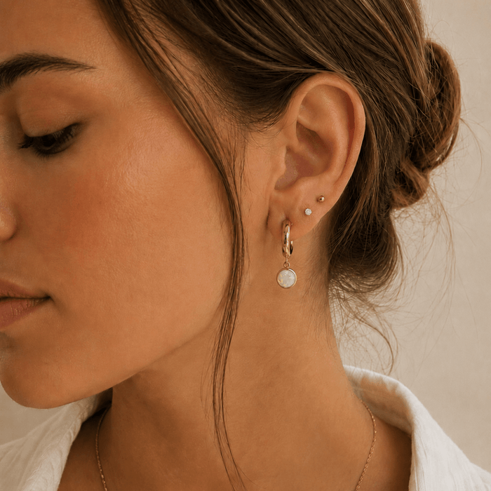 Huggie Hoops + Opal Bezel Charm