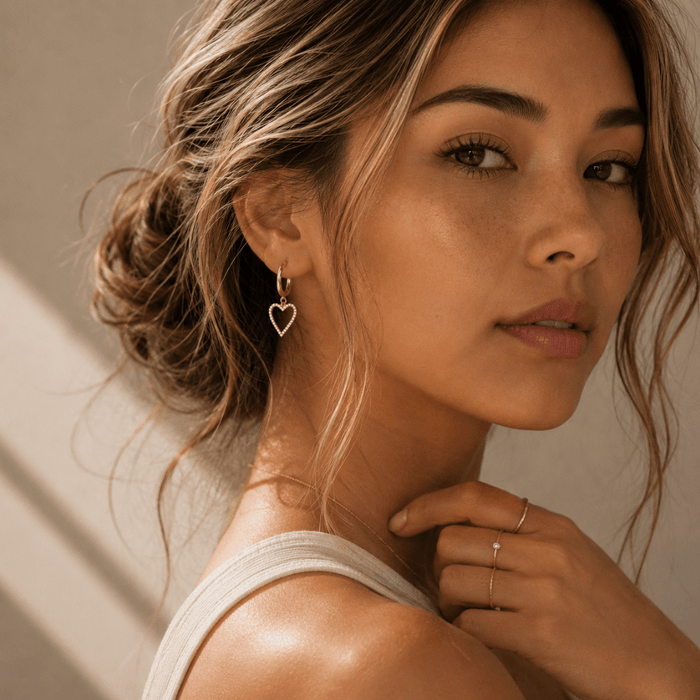 Huggie Hoops + Open Heart Drop Charm - Le Serey