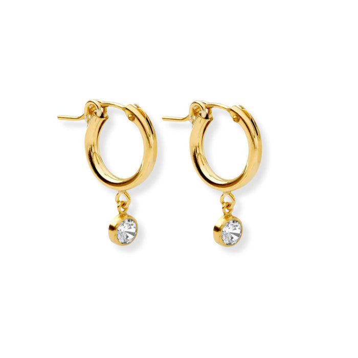 Gold Huggie Hoops + Tiny Diamond Drop Charm - Le Serey