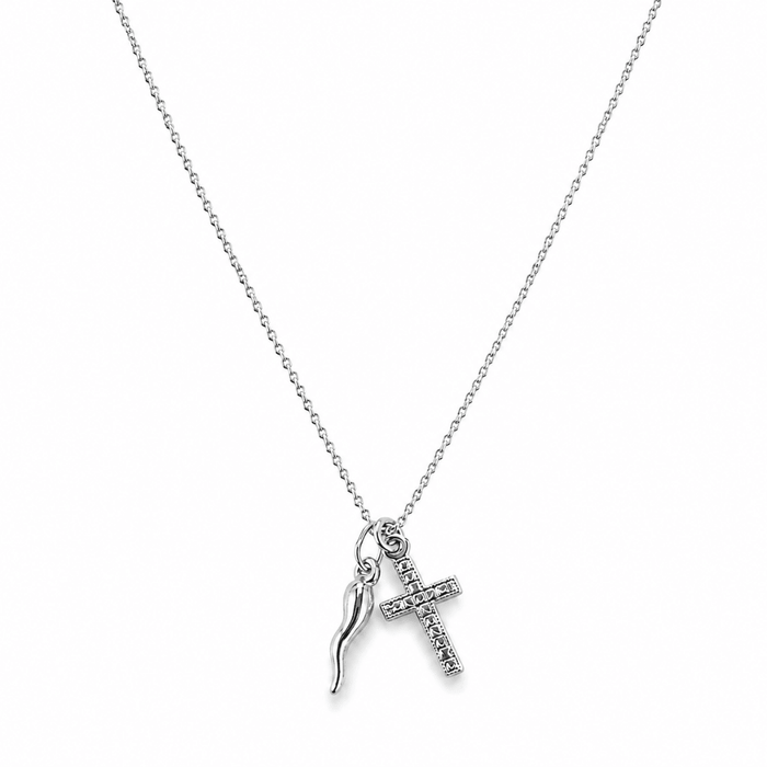 Italian Horn + Cross Necklace - Le Serey