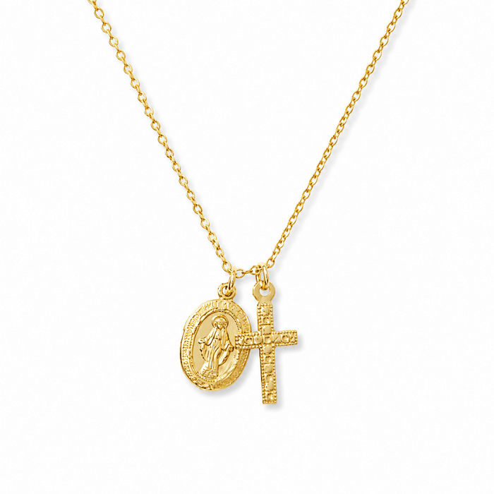 Mary Pendant + Cross Necklace - Le Serey