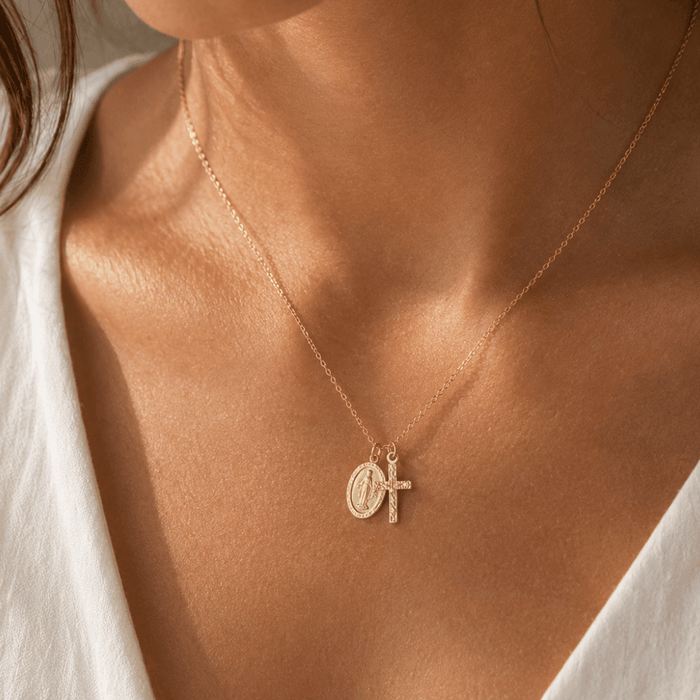Mary Pendant + Cross Necklace - Le Serey