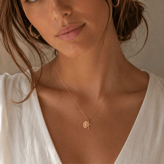 Mary Pendant + Cross Necklace - Le Serey