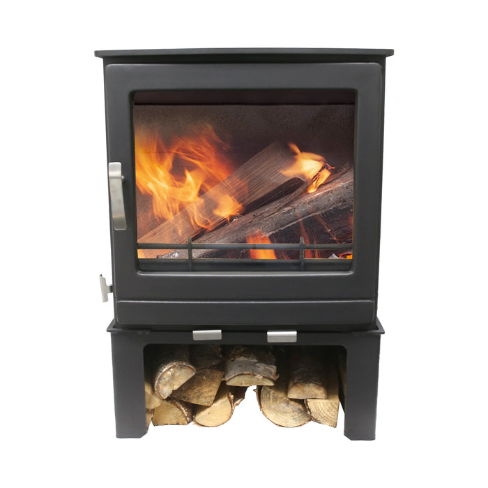 Log Store To Suit Mazona Ripley 8kW Stove with stove on white background