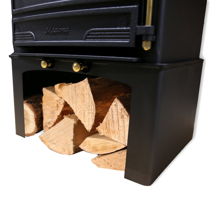 Mazona Warwick 5kW Log Store on white background with logs in the log store
