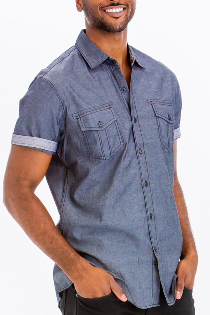 Nik Striped Stitch Button Up