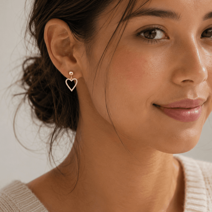 Open Heart Drop Earrings - Le Serey