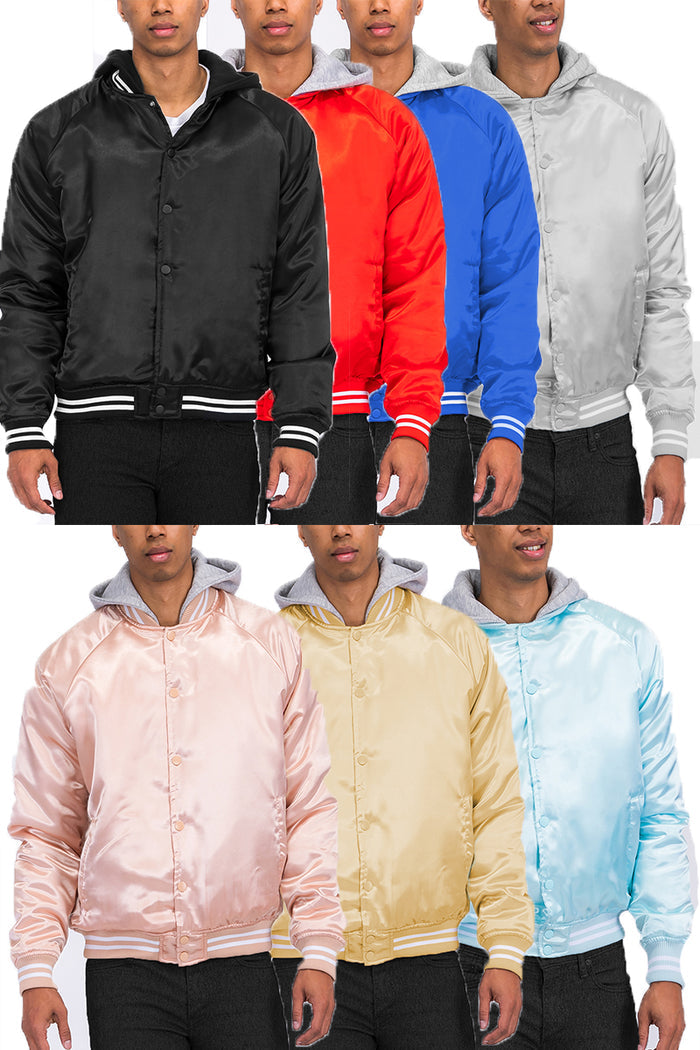 Satin Hooded Varsity Jacket