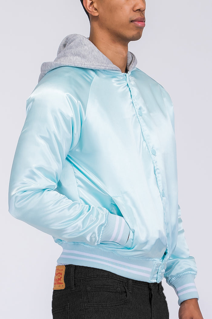 Satin Hooded Varsity Jacket