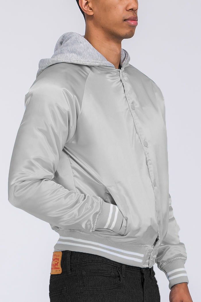 Satin Hooded Varsity Jacket