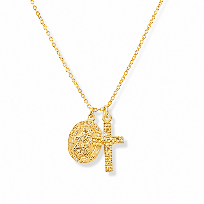 St. Christopher + Cross Charm Necklace - Le Serey